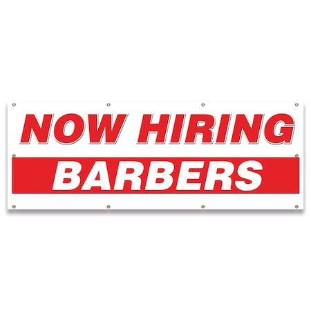 Signmission Now Hiring Barbers Banner Apply Inside Accepting Application Single Sided B-96-30200